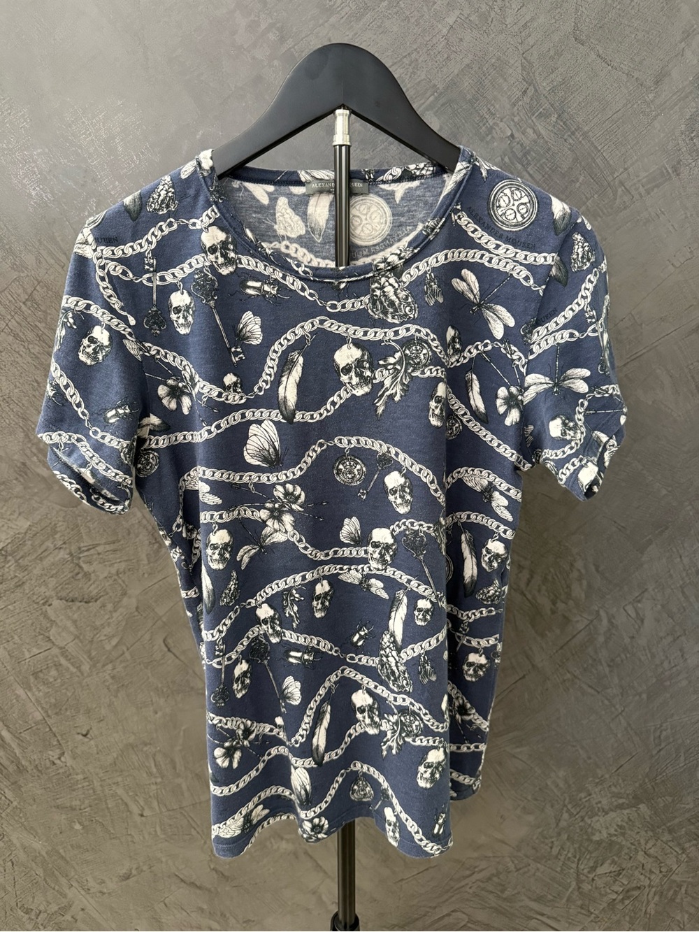 Alexander McQueen Navy Short Sleeve Skull & Chain Print Tee